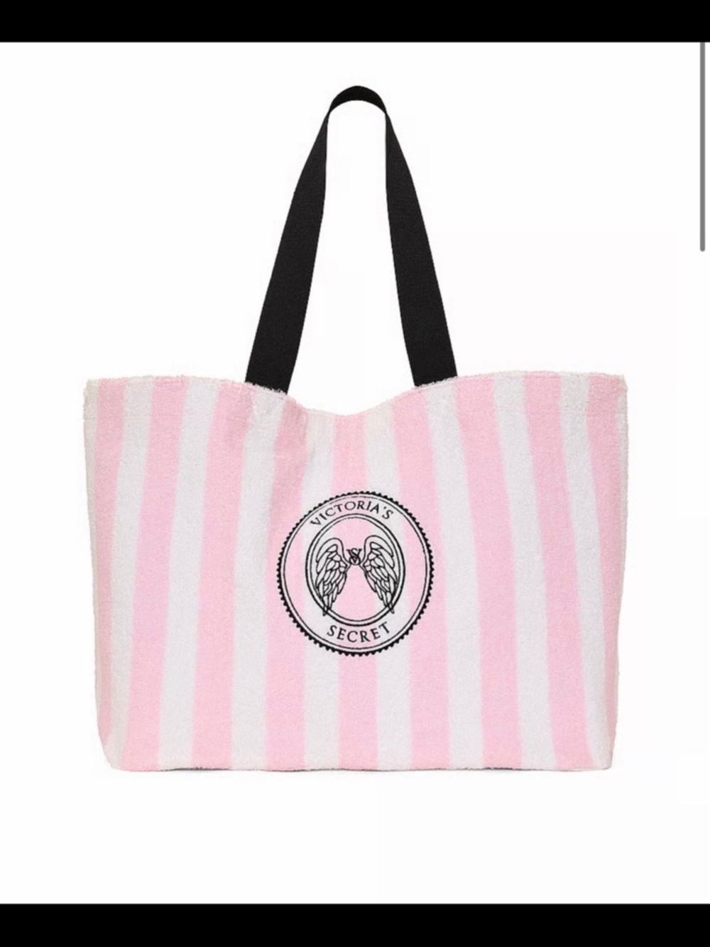 Victoria's Secret Pink & White Striped Beach Tote with Black Handles